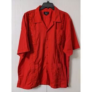 Omega Fashion Men's Button Down Embroidered Short Sleeve Red Shirt Size 3XL